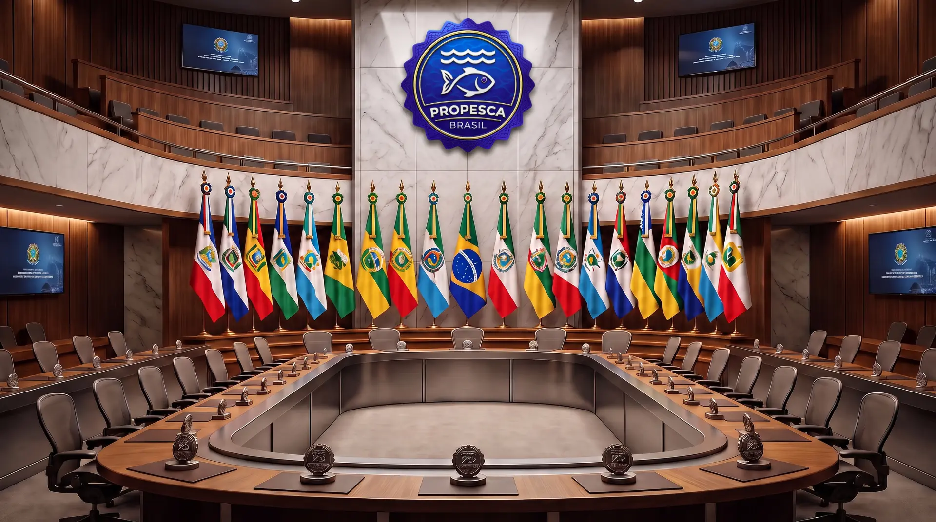 Plenário institucional preparado para assembleia.