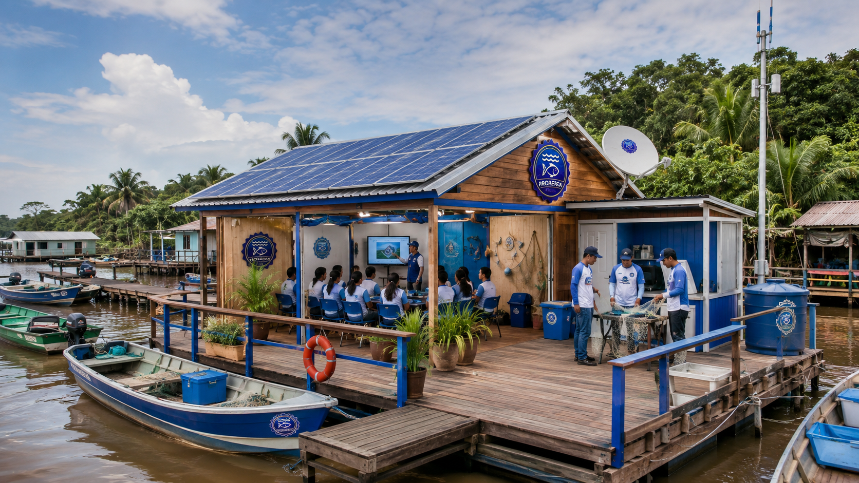 Base comunitária flutuante de apoio à pesca em ambiente ribeirinho.